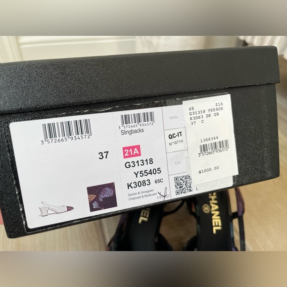 Chanel Denim & Grosgrain Charcoal & Multicolored Slingbacks - Picture 5 of 6